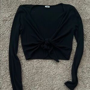 Black Long Sleeve Tie-Front Top